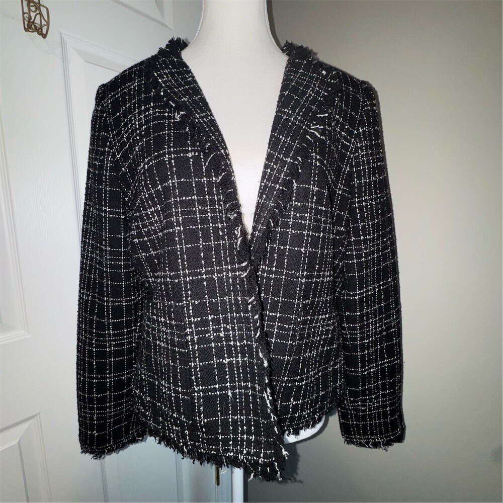 Uniform John Paul Richard Tweed Blazer Womens Size 10 Black & White Fringe